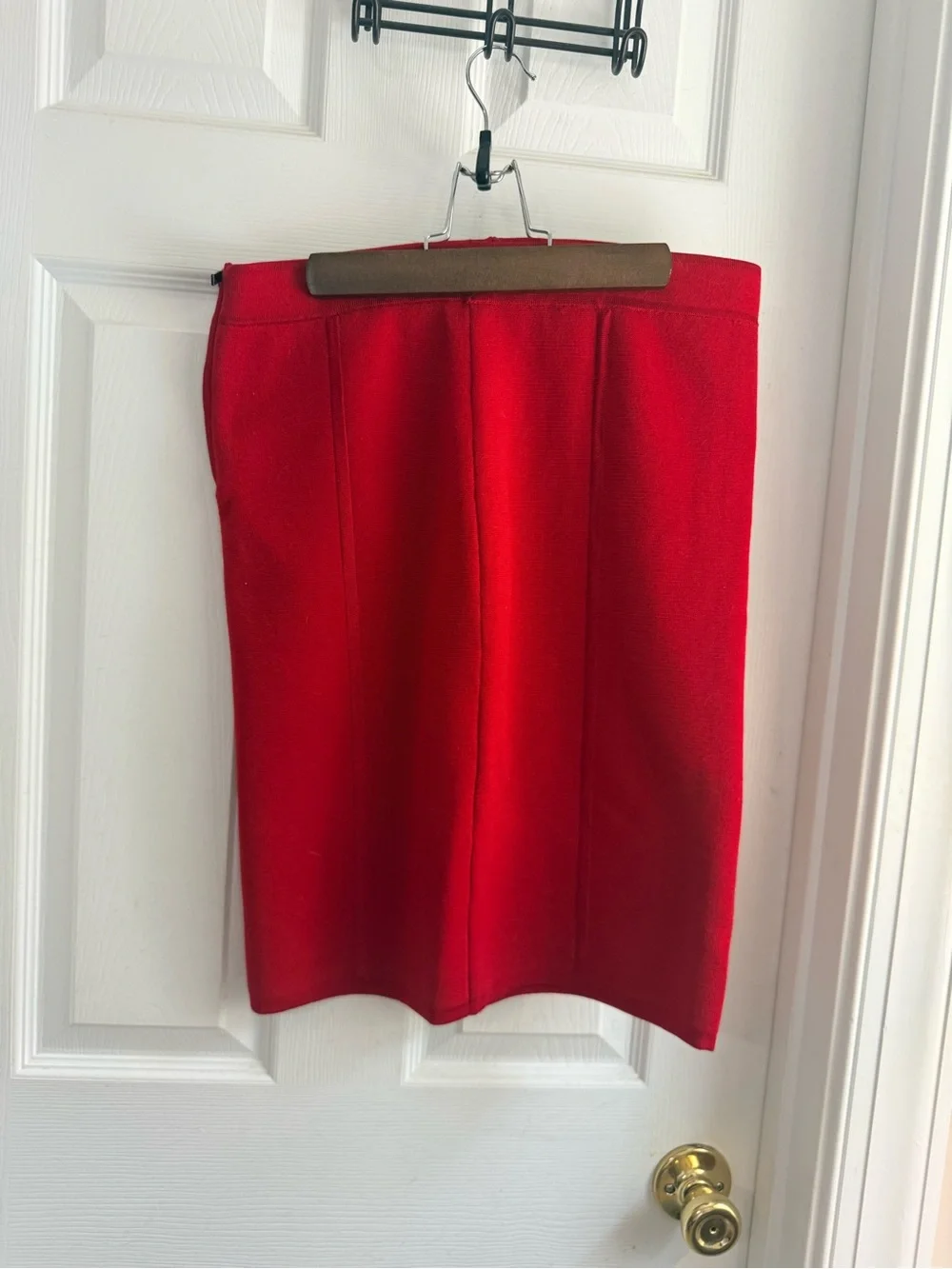 Cache Red Pencil Skirt with Vertical Seams